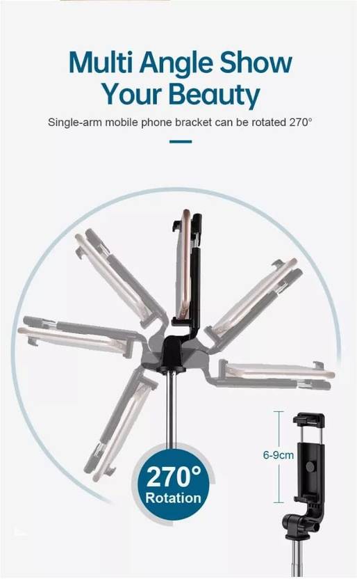 Hold up Super Long Selfie Stick 170cm, Tripod Stand with Detachable Bluetooth Remote Tripod Bluetooth Selfie Stick  (Black, Remote Included)