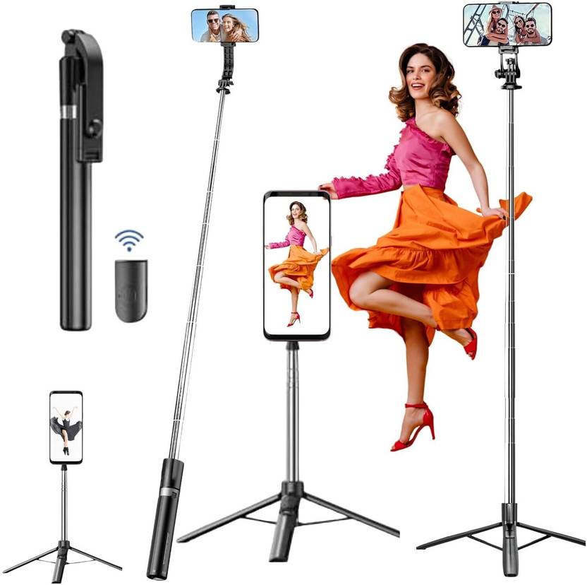 Hold up Super Long Selfie Stick 170cm, Tripod Stand with Detachable Bluetooth Remote Tripod Bluetooth Selfie Stick  (Black, Remote Included)