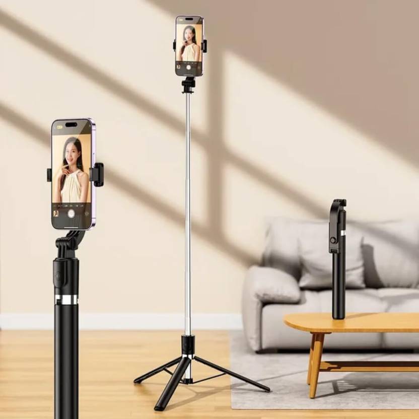 Hold up Super Long Selfie Stick 170cm, Tripod Stand with Detachable Bluetooth Remote Tripod Bluetooth Selfie Stick  (Black, Remote Included)